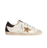 Golden Goose Super-leather with gold glitter star and black glitter heel tab